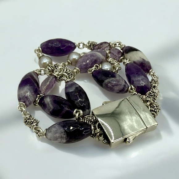 Michael Dawkins Sterling Silver Multi-Strand Amethyst, Pearl & Gemstone Bracelet - Picture 1 of 17